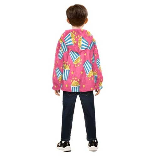 Popcorn Buckets on Pink Toddler Fleece Jacket Girl Boys Hooded Fleece Jacket Coat Warm Outwear Zip-up 3-10T4