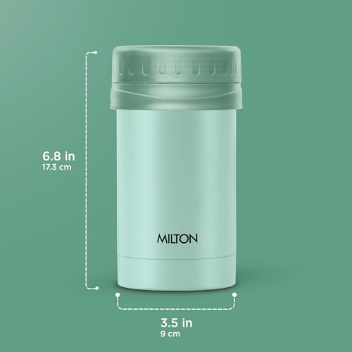 Image of MILTON Soup Flask 500 Thermosteel Vacuum Insulated Food Jar|Hot & Cold Thermal Flask|Double Walled|Leak Proof |Ideal for carrying Soup, Tea, Coffee to Office, School,Travelling, 460 ml, Light Green