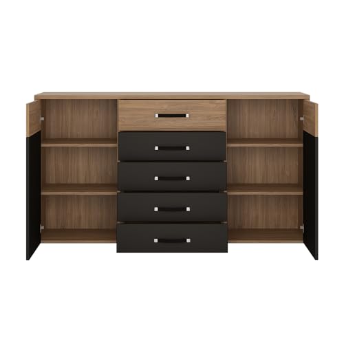 Lomadox Schlafzimmer Set 5-teilig mit Bett 160x200 in Eiche mit schwarz matt – Bild 4