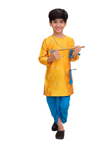 Image of The Mom Store Baby /Kids Boys Dhoti Kurta Set | Dhoti and Kurta | 100% Cotton | Comfortable | Ethnic | Festive Look | Block Prints | Colored Dhoti | Blue