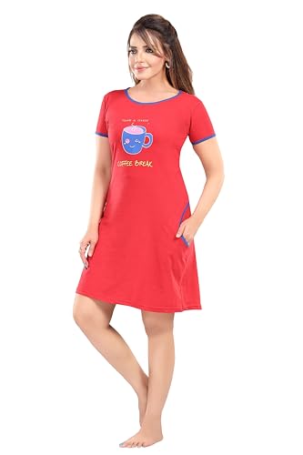 Image of ATTEMPT Women's Cotton Nighty /Nightgown /Sleepwear /Short Sleeve Nighties /Nightdress /Female Nightwear
