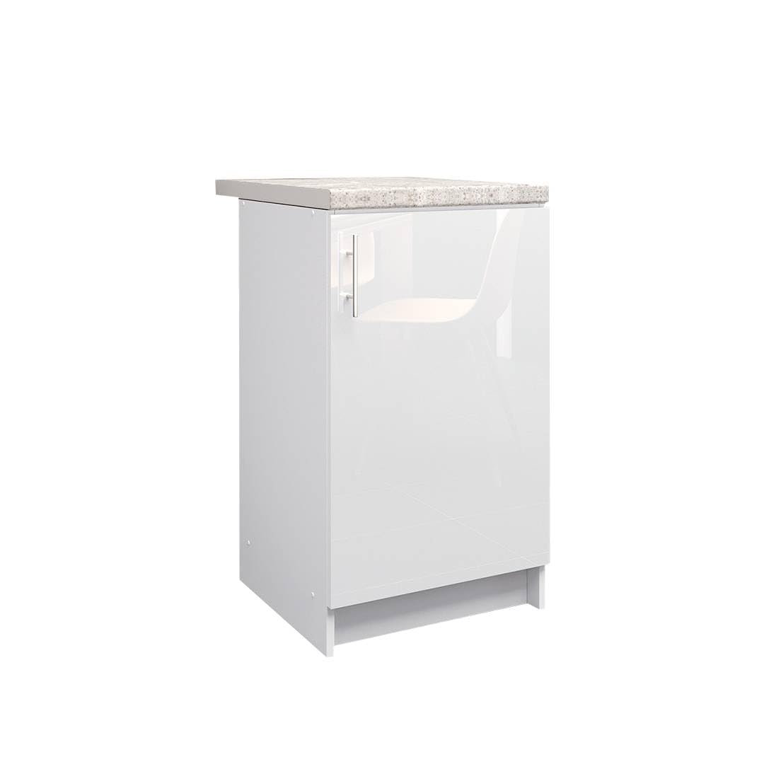 JD Greta Fixed Height 500mm Kitchen Base Cabinet Floor Unit with 38mm Worktop – White Gloss — image 1