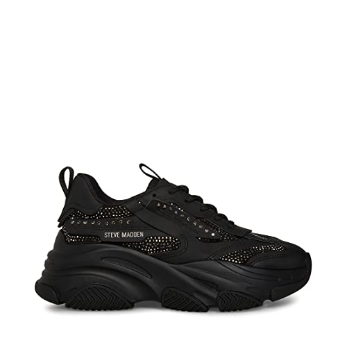 Steve Madden Steve Madden Women's Possession Sneaker, Black Rhinestone, 5