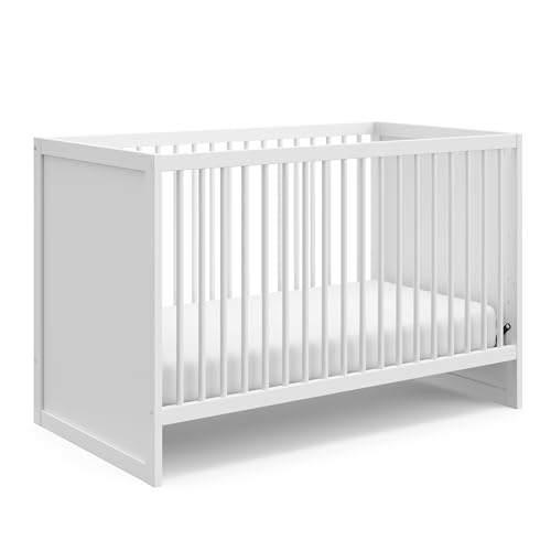 Image of Storkcraft Calabasas 3-in-1 Convertible Crib – GREENGUARD Gold Certified, Fits Standard Crib Mattress, Converts to Toddler Bed, Modern Style, Easy 30-Minute Assembly (White)