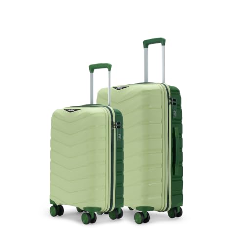 Image of Axis Set of 2 Trolley Bags Cabin + Medium Polypropylene Hard Suitcase, 8 Spinner Wheels, 3-Pocket Convipack, Dual-Tone Shell, Recessed Number Lock Laser Green /Everglade Green