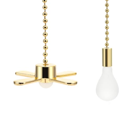 Image of Ceiling Fan Pull Chain Extender, Beaded Ball Extension Fan Pull Chain with Light Bulb and Fan Cord for Ceiling Light Lamp Fan Chain (Gold)