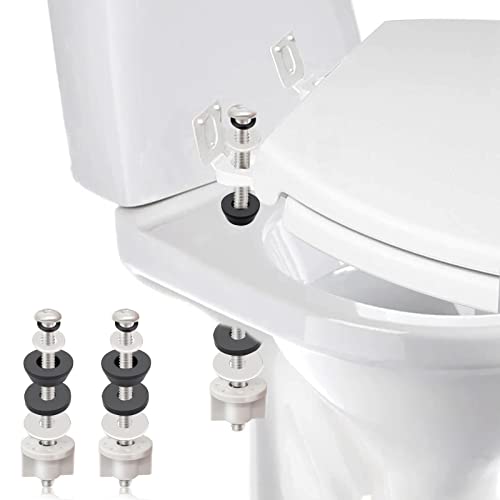 Universal Toilet Seat Hinge Bolts Kit Heavy Duty Toilet Bolts Waterproof Stainless and Rubber Washers Gaskets with Extra Long Nut White Plastic Down Lock Screw for Fastening (Silver) (2)