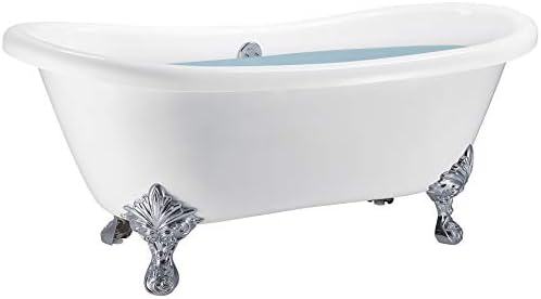 Freestanding Bathtub – 59 Inch Matt White Acrylic Bathtub – Modern Clawfoot Stand Alone Tub