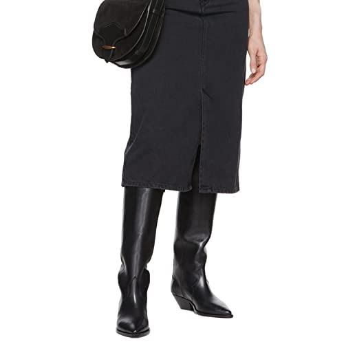 MOOMMO Women Suede Cowboy Knee High Boots Slouch Low Thick Heel Pointed Toe Long Western Boots Wide Calf Pull On Tall Riding Boots Cowgirl Pleated Chunky Heel Dress Boots Casual 4-11 M US3