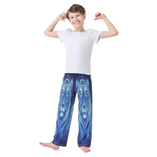 Blue Glowing Tiger Pajama Lounge Pants with Pockets Sleepwear Soft Elastic Waist PJ Bottoms 6-14 Years3