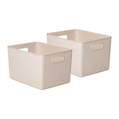 Superio Cestas organizadoras de plástico ecológicas y decorativas para el hogar, tamaño XL (paquete de 2) para organizar estantes de armario, cajones, estantes de 22 litros