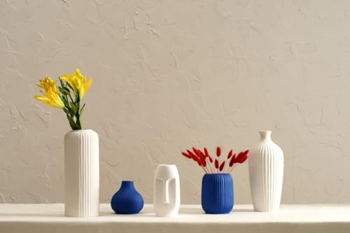 Image of PUREZENTO Morocco Farmhouse Vase White and Blue Set of 5 Matte Finish Ceramic Designer Flower Vase for House Decoration Centre Table Bedroom Side Corner