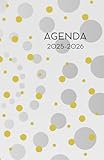  Agenda Adulte 2025-2026 - Pois Jaune- Gris et blancs (12.85x19.84 cm) 1 page pour 2 jours