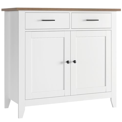 HOCSOK Aparador Moderno con 2 Cajones y 2 Puertas para Almacenamiento Mueble Buffet para Salón Comedor y Cocina de Madera 82 x 40 x 91 cm