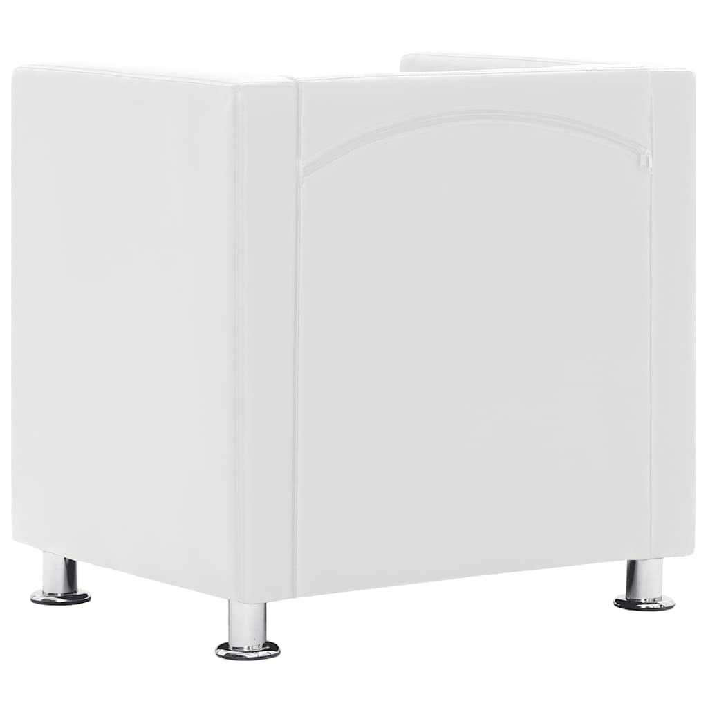 Sillón de cubo blanco de piel sintética, 71 x 54 x 69 cm, altura del asiento 43 cm, patas de metal, diseño moderno, resistente y duradero, para salón, dormitorio, oficina