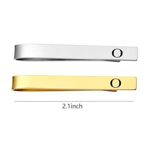 Image of GWD Stainless Steel Tie Clips for Men Personalized Initial Tie Bar Set | 2 Pcs Classic Letter Tie Clips for Men, Silver and 14K Gold Plated Tone