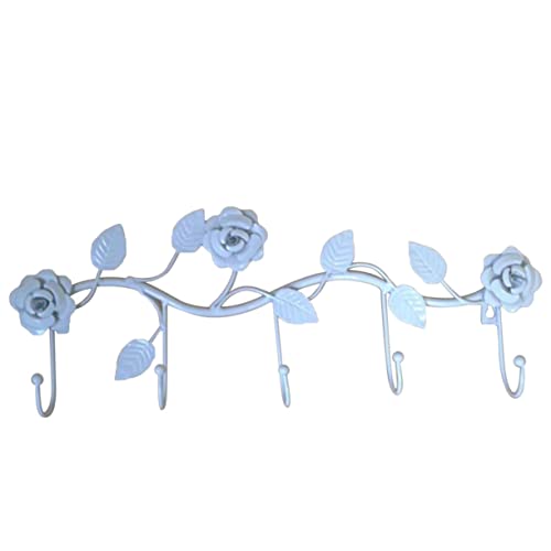 Estante de pared con ganchos de rosas y perchero funcional