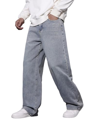 Image of DFGIGT Mens Baggy Jeans Wide Leg Denim Pants Y2k Loose Fit Streetwear | Hip Hop,Vintage 2000s,Jinco Jeans,Straight Leg,5 Pockets