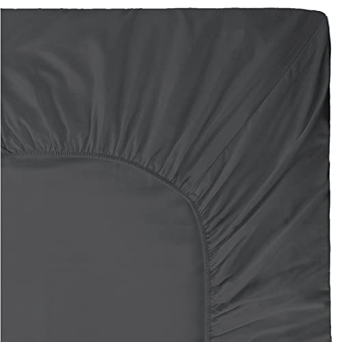 Sunday Home 400 Thread Count 100% Natural Cotton 1 Fitted Sheet Only - Solid Dark Grey Twin Size Fitted Sheet - 15" Deep Pocket, Long Staple Ultra Soft & Silky Sateen Weave #TOP22