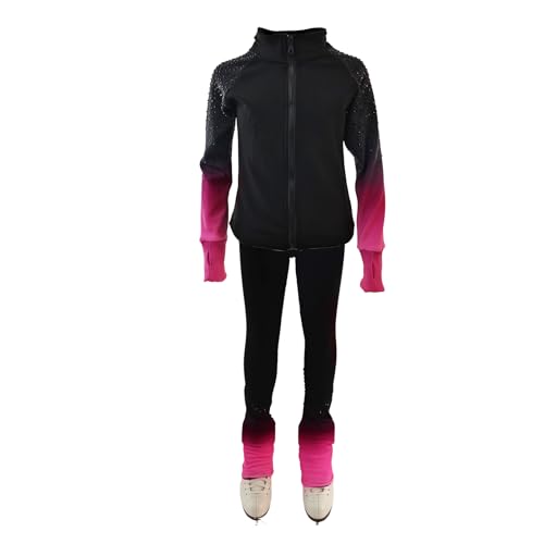 LIUHUO - LIUHUO Figure Skating Training Pants Jackets Girls Fleece Shiny Colored Diamond Girl Comfortable Warm Tracksuit, Rose Red, 6-8 Years