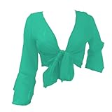 Chiffon-Rüschen-Oberteil Chiffon-Bauchtanz-Rüschen-Oberteil, zum Selbstbinden, Schleife vorne, Rüschen, Cumi-Top, Partykleidung, C69, Türkis/Ausflug, einfarbig (Getaway Solids), Klein