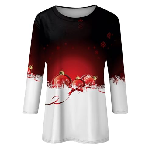 Women Christmas Tops - 3/4 Length Sleeve Womens Tops Funny Christmas Graphic Tshirts Crew Neck Holiday Pullover Top4