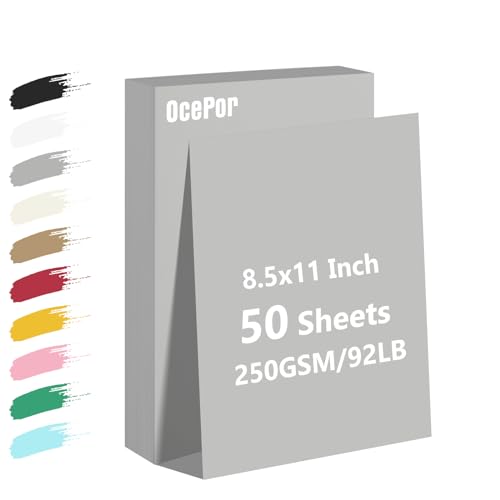 OcePor 50 Sheets Grey Cardstock Paper Colored Printer Paper 8.5 x 11 Card Stock Thick Construction for Craft ScrapbookOffice Printing Invitations Certificates92 lb/250gsm