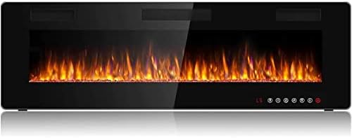BOSSIN 60 inch Ultra-Thin Silence Linear Electric Fireplace, Recessed Wall Mounted Fireplace, Fit for 2 x 4 and 2 x 6 Stud, 12 Adjustable Flame Color & Speed,Touch Screen Remote Control with 8h Timer