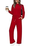 Sampeel Lounge Sets for Women Two Piece Outfits Casual Travel 2 Piece Sweatsuits Tracksuit Set Womens Fall Fashion 2025 Sweatpants Winter Clothing Mock Neck Sweat Set Loungewear Matching Sets Red 2XL
