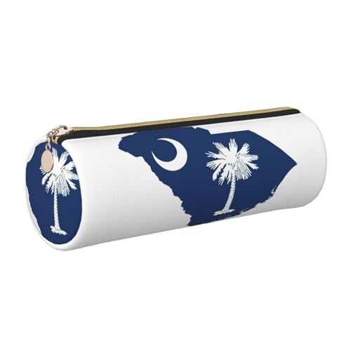 Estuche de piel con diseño de mapa de la bandera de Carolina del Sur, respetuoso con el medio ambiente, cierre suave, soporte cilíndrico de gran capacidad, Gold, Talla única, Tarjetero