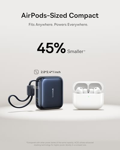 Image of Baseus PicoGo AC22 Mini Power Bank, 10000mAh 45W PD Portable Charger Built-in USB-C Cable, Ultra Small Sized Battery Pack, Fast Charging Battery Bank for iPhone 17 /16 /15 Samsung S25 /S24 Pixel 10 iPad