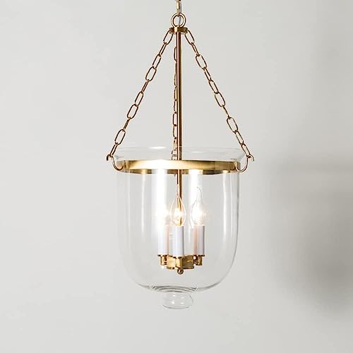 Extra Large Transparent Glass Coastal Pendant Matte Black Gold 3 Candles Black Farmhouse Ceiling Dining Chandelier Vintage for Kitchen Living Room Traditional Lantern