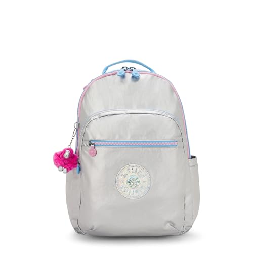 Mochila para laptop Kipling Seoul grande metálica de 15 polegadas, Chrome Met Pop, 13.75''L x 17.25''H x 8''D