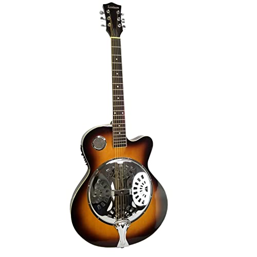 Acoustic Electric Guitar Sunburst Mahogany Traditional Resonator with Built-in Pre Amplifier Steel Strings