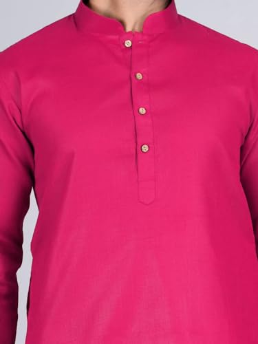 Image of Pinkmint Kurta for Men Cotton Mandarin Collar Long Sleeve Soild Traditional Kurta Festival Kurta