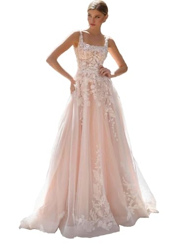 Women's Boho Wedding Dresses for Bride Corset Lace Tiny Florals A-Line Tulle Evening Formal Gowns WD001