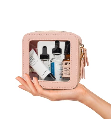 Image of LETGO Clear Mahjong Tiles Set,Portable Travel Toiletry Bag Cosmetic Case for Women,Vegan Leather Make Up Pouch Organizer Pink Car Essentials for Girls Women (Mini+Large Pink)