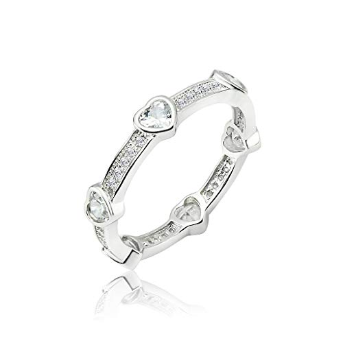 SOLIDSILVER- Sterling Silver Heart Eternity Crystal Clear CZ Band Ring For Women, Girls & Teens | Sizes 8