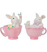 Cynkeyee Easter Decorations Bunny Gifts - 2 Pcs Cute Bunny in Pink Teacup Figurines, Funny Easter...