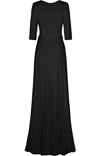 Image of Women's 3 /4 Sleeve Deep V-Neck Maxi Faux Wrap Solid Plus Size Dress