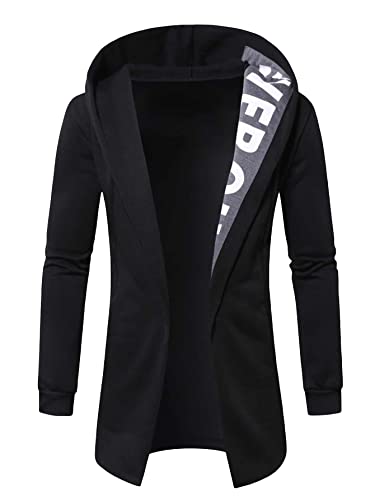 WDIRARA Men's Letter Graphic Print Open Front Hoodie Casual Long Sleeve Sweatshirt