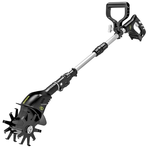 Sun Joe Cordless Garden Tiller & Cultivator with Telescopic Pole, Auxiliary Handle & 6-Inch Steel Blades, 24V, Tool Only - Heavy-Duty Tilling Machine for Lawn, Yard, and Gardening Care, 24V-TLR-CT