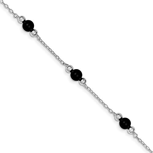 925 Sterling Silver Polished Simulated Onyx Anklet 9 Inch Spring Ring Jewelry Gifts For Women #TOP17