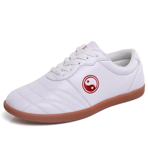 Crysterris Unisex Martial Arts Shoes, Tai Chi Taekwondo Shoes Wu Shu Karate Kungfu Boxing Sport Gym, Shoes Breathable Trainning Gym WingChun Sneakers for Men Women(Size:39EU,Color:White)