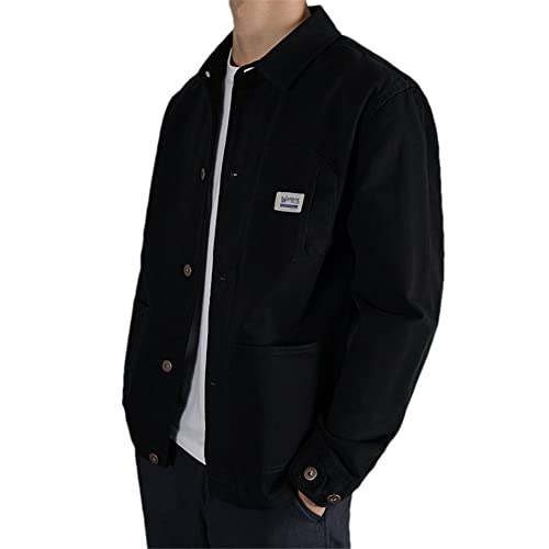 Veste décontractée homme en coton avec poches multiples style japonais rétro noir XL