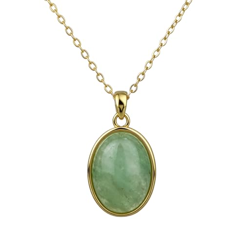 ZILENIU Oval Green Jade Necklace Natural Gemstone Pendant Necklace for Women Gold Plated Reiki Crystal Necklace Lucky Jewelry (Green Jade)