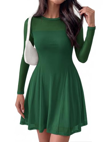 BTFBM Women’s Lightweight Lined Sheer Mesh Long Sleeve A-Line Stretch Mini Dress (8 Colors, Sizes Small-XX-Large) - image 6