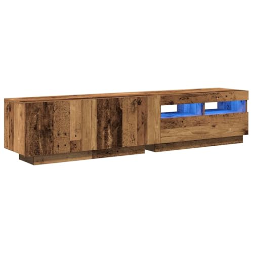 vidaXL Meuble TV avec lumières LED Vieux Bois Bois d'ingénierie, Support TV, Buffet de télévision, Meuble multimédia, Banc TV, Meuble HiFi