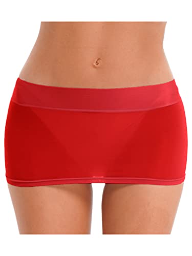 Kaerm Mini Jupe Moulante Transparente Femme Sexy Jupe Courte Élastique Lingerie Érotique Cospaly Jupe Maille Type A Rouge Taille Unique Cover