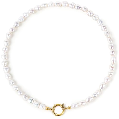 Gold Baroque Pearl Necklace with Toggle Clasp, 8-12mm AAA Freshwater Pearls, 18K Gold PVD-Coated Chain